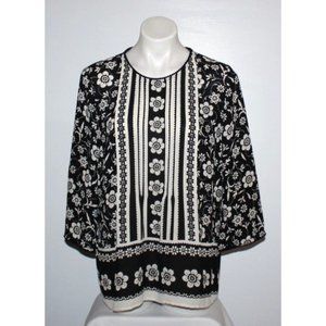 J JILL Women's Black Floral Blouse Top Size M